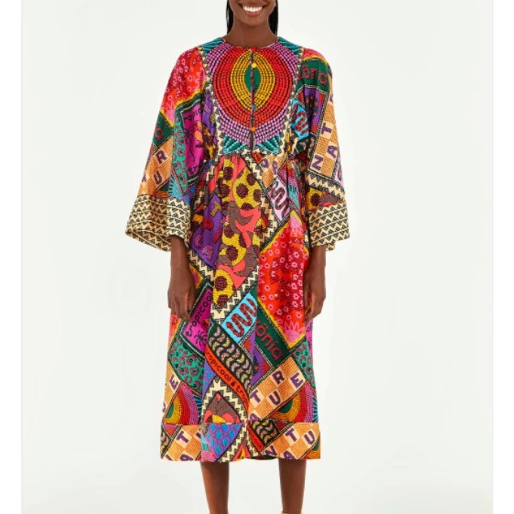 Farm rio dotted patch scarf midi dress size L